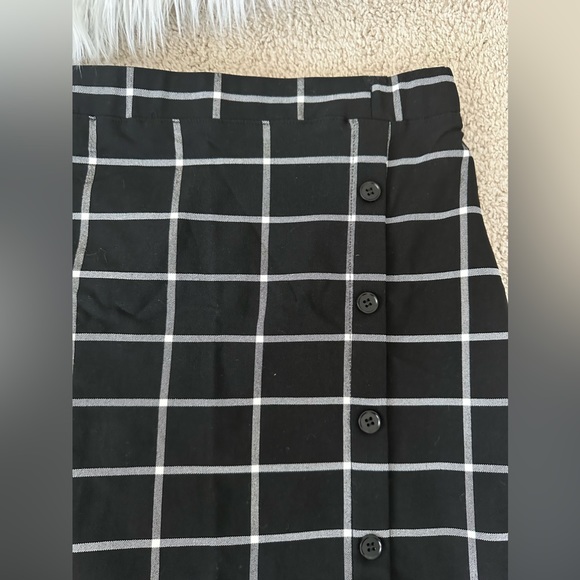 Plaid Pencil Midi Skirt Elastic High Waist Button Stretchy with Slit Size: M - Picture 7 of 8